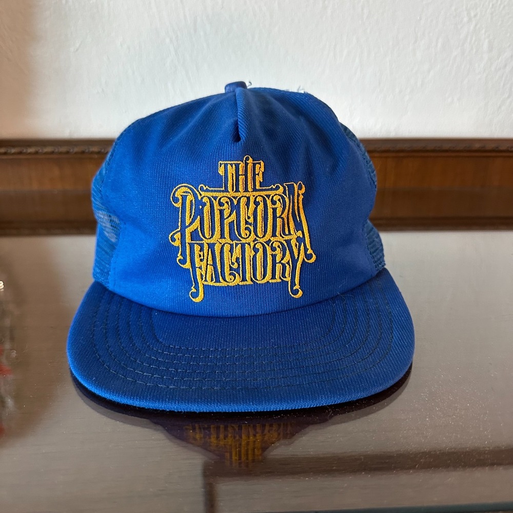 Vintage 90s The Popcorn Factory Blue Embroidered Snap Back Cap Hat
